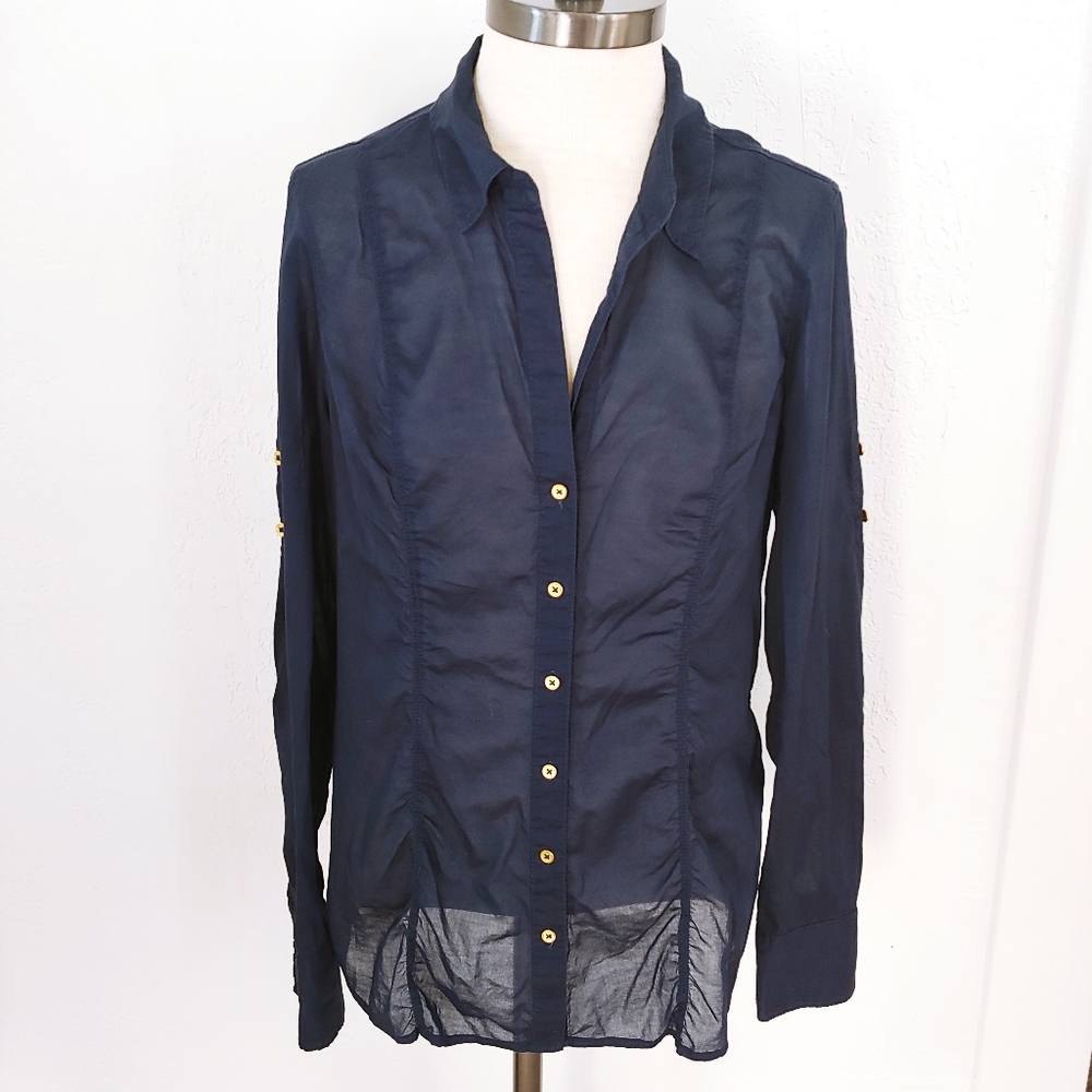 Express Lightweight Button Down Navy Shirt